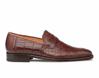 Handgefertigte Braune Krokodil Männer Leder Penny Loafers