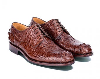 Handmade  Alligator Crocodile Men Leather Derby Dress Shoes