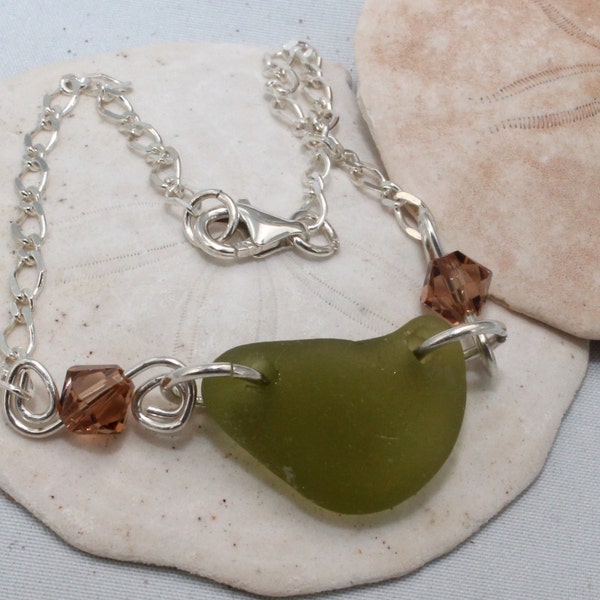 PEI Olive Green Sea Glass Bracelet (Beachcomber)