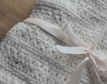 New handmade crochet chunky baby blanket, Square Velvet Feel Yarn.
