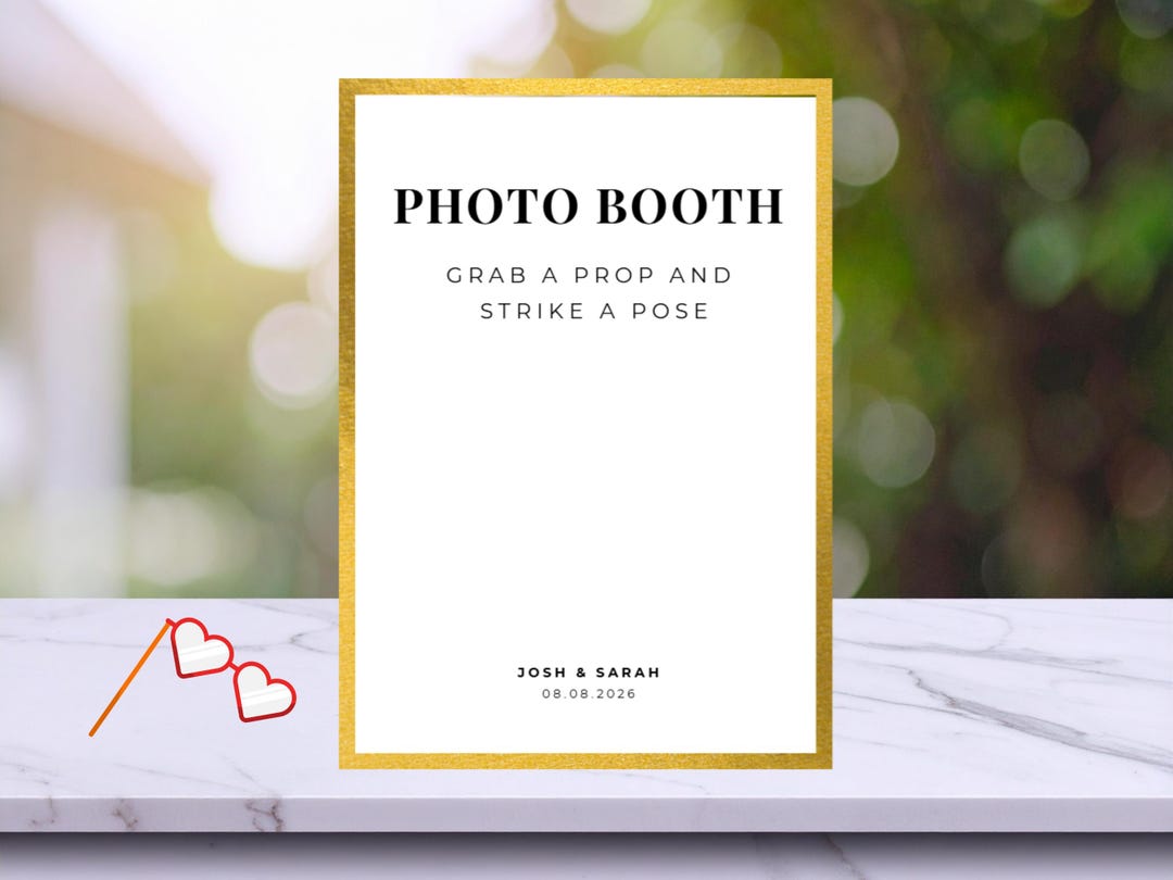 Photo Booth Table Sign, Minimalist Wedding Photo Booth Sign Template ...