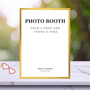 Photo Booth Sign Template, Grab a Prop and Strike a Pose Poster, Minimalist Wedding Photobooth, Editable Table Sign, Canva Download