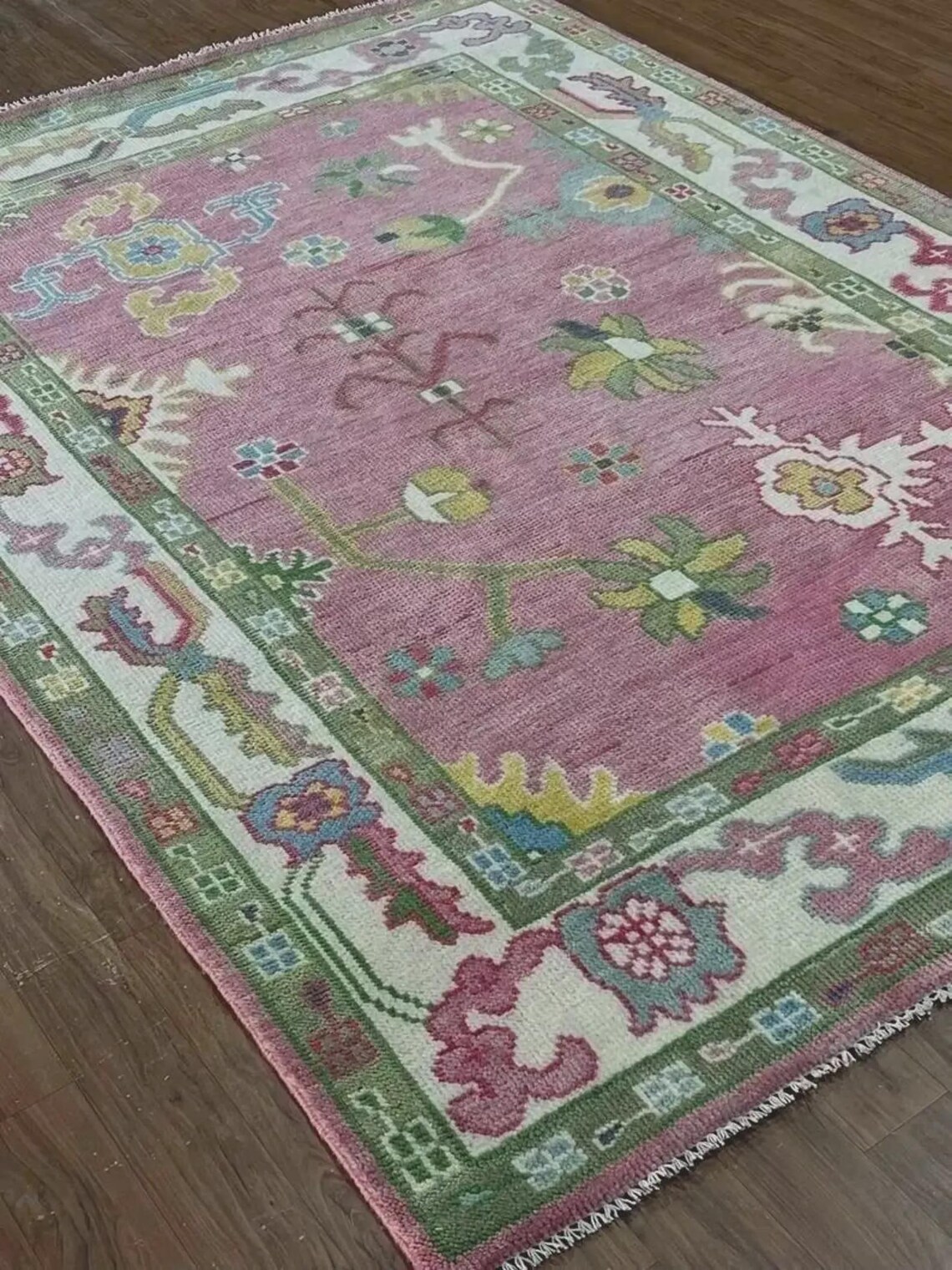 HANDKNOTTED Boho Tribal Pink Rug in a Living Room - Etsy