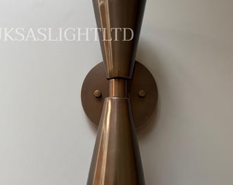 Mid-Century Modern Brass Wall Sconce | Double Cone Light Fixture