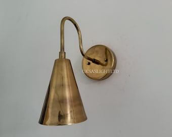 Mid-Century Modern Raw Brass Cone Wall Sconce