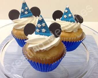 Jumbo Sets Pink and Black Ears and Bows JUMBO Cupcake Toppers made of vanilla fondant any color