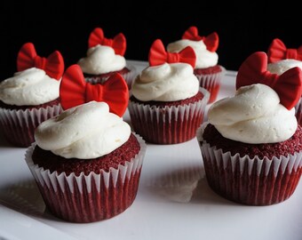 Jumbo Sets Pink and Black Ears and Bows JUMBO Cupcake Toppers made of vanilla fondant any color
