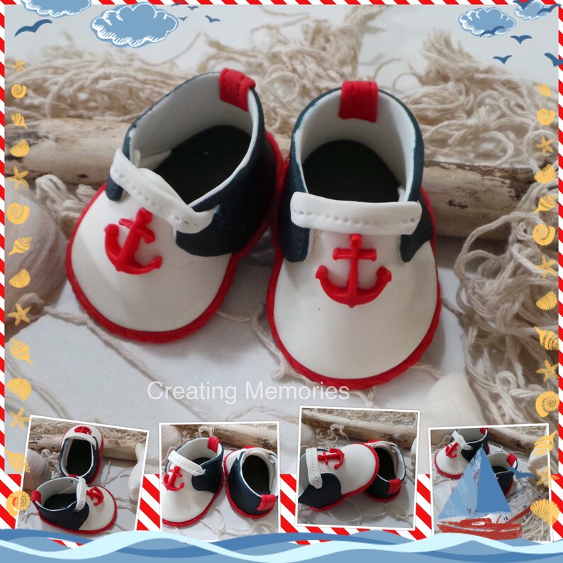 Nautical BABY Shoes Cake Topper Made of Vanilla Fondant boy or Etsy