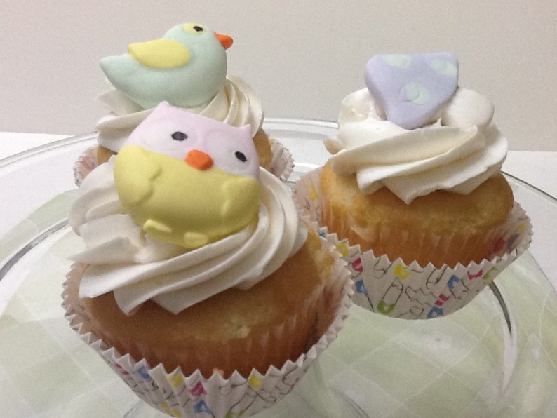12 Fondant Owl Bird And Mushroom Cake Or Cupcake Decorations Etsy