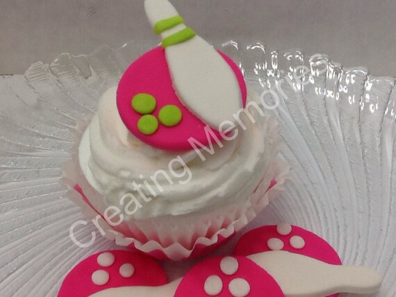 Pink And Green Bowling Edible Toppers For Cupcake Cookies Or Etsy