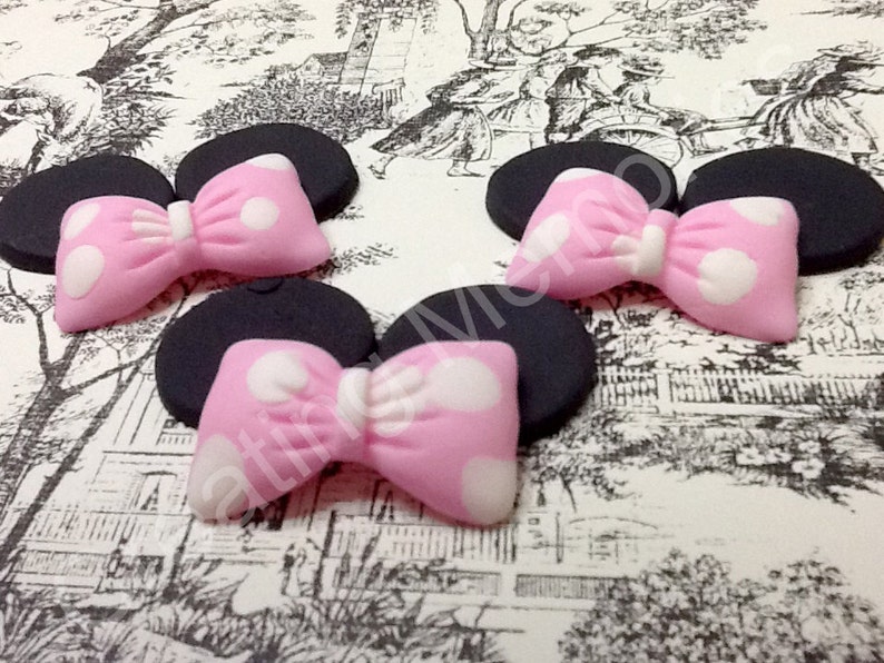 Jumbo Sets Pink and Black Ears and Bows JUMBO Cupcake Toppers made of vanilla fondant any color