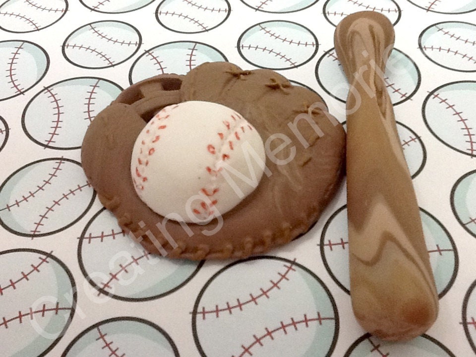 Fondant Baseball Glove and Bat Edible Cake Decorations Etsy