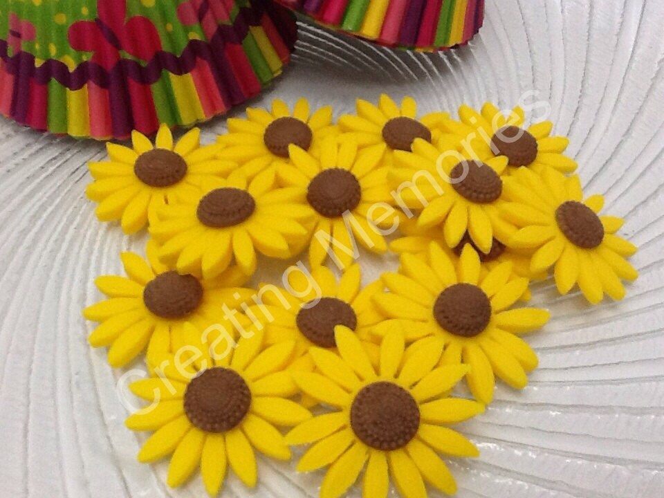 12 Fondant Sunflowers for Cupcakes Cookies or Cake Etsy