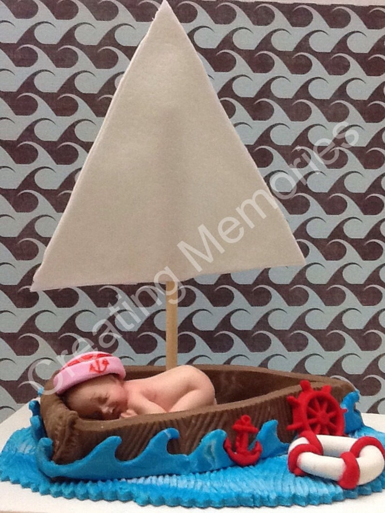 Baby in a Boat Cake TopperBABY SHOWERNautical Design Cake DecorationsFondantEdible Topper.FondantGumpaste cake toppers for baby shower
