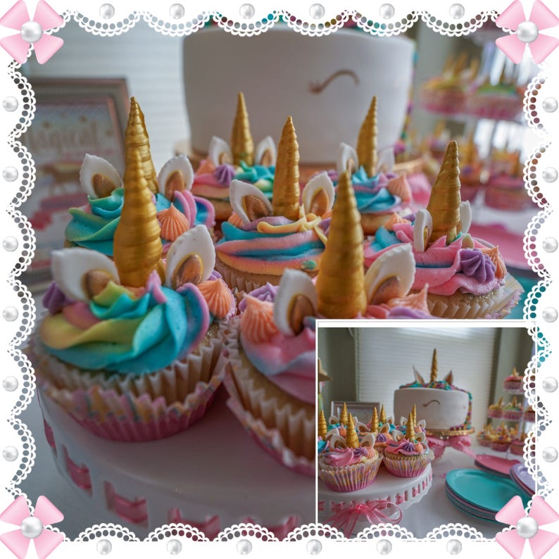 Mini Gold Fondant Unicorn Horns And Ears For Cupcakes The Etsy