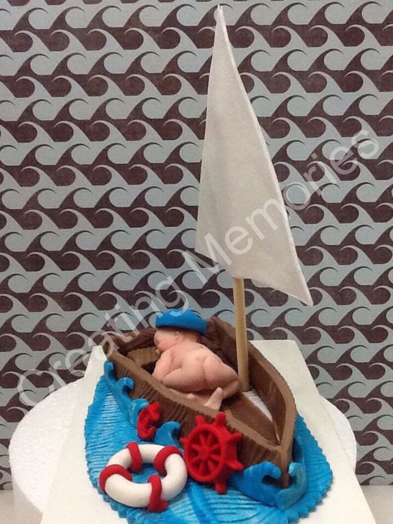 Baby in a Boat Cake TopperBABY SHOWERNautical Design Cake DecorationsFondantEdible Topper.FondantGumpaste cake toppers for baby shower