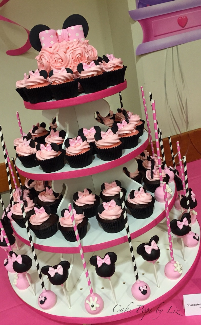 Jumbo Sets Pink and Black Ears and Bows JUMBO Cupcake Toppers made of vanilla fondant any color
