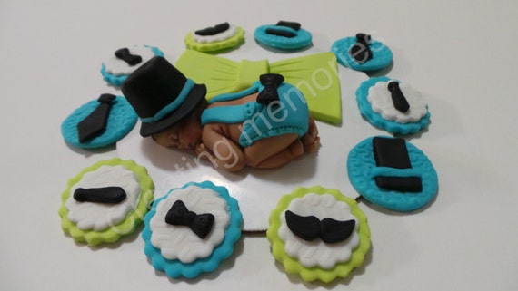 Jumbo Sets Pink and Black Ears and Bows JUMBO Cupcake Toppers made of vanilla fondant any color