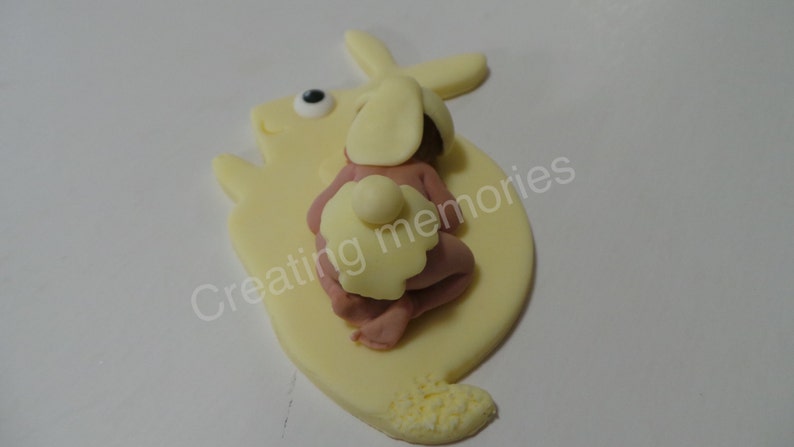 Fondant BABY With Little BUNNY Cake Topper showerBirthday PartyCake SuppliesCupcakesBaby Boy TopperFondant Baby