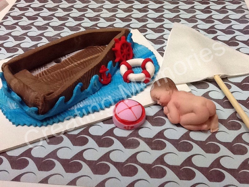 Baby in a Boat Cake TopperBABY SHOWERNautical Design Cake DecorationsFondantEdible Topper.FondantGumpaste cake toppers for baby shower