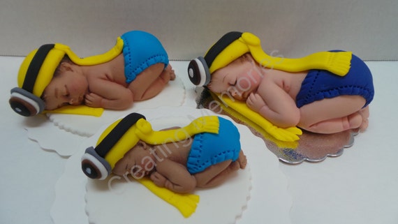Minion Inspired Baby Cake Toppers Edible Vanilla Fondant Baby Etsy