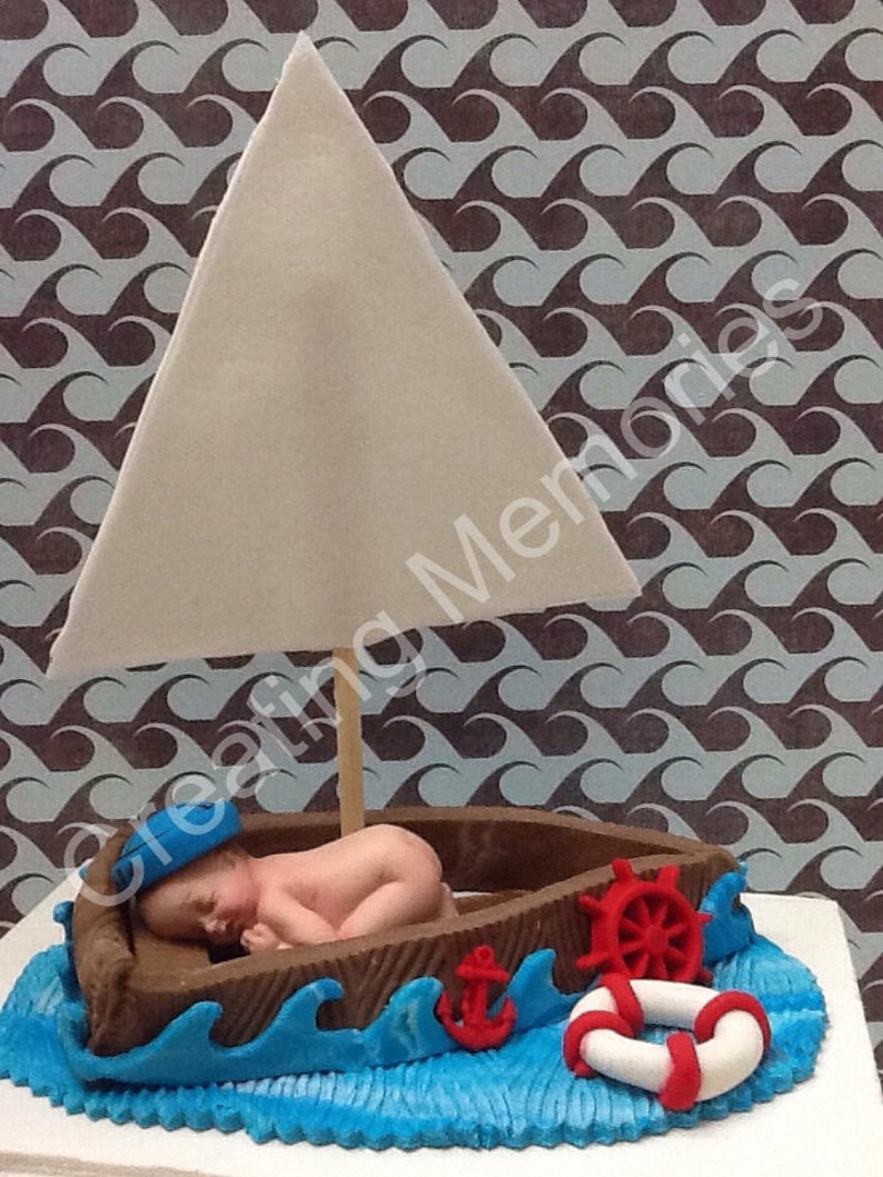 Baby in a Boat Cake TopperBABY SHOWERNautical Design Cake DecorationsFondantEdible Topper.FondantGumpaste cake toppers for baby shower