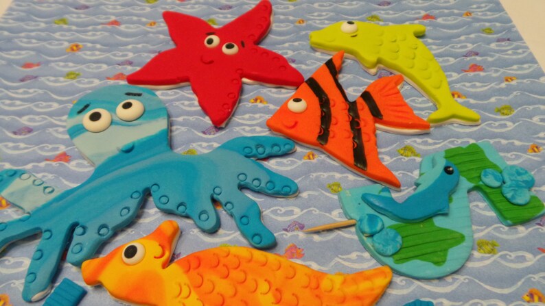 Edible Cake Decorations Bright And Happy Sea Creatures Cake Etsy