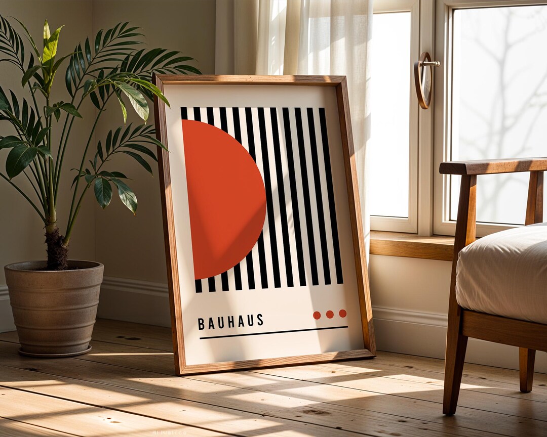 Bauhaus Orange Black Geometric Poster Minimalist Mid Century Modern ...