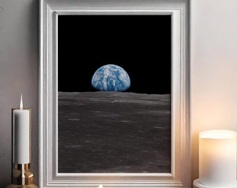 Earth From Moon, Poster Moon, Apollo Poster, Vintage Space Print, Nasa Poster, Moon Print Art, Earthrise Photo, Earthrise Print, Space Decor