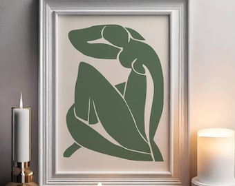 Henri Matisse Nu Woman Art Sage Green Poster, Frauenkörperlinie, weibliche Wandkunst, minimalistische Wandkunst, modernes Raumdekor, weiblicher Körper Art