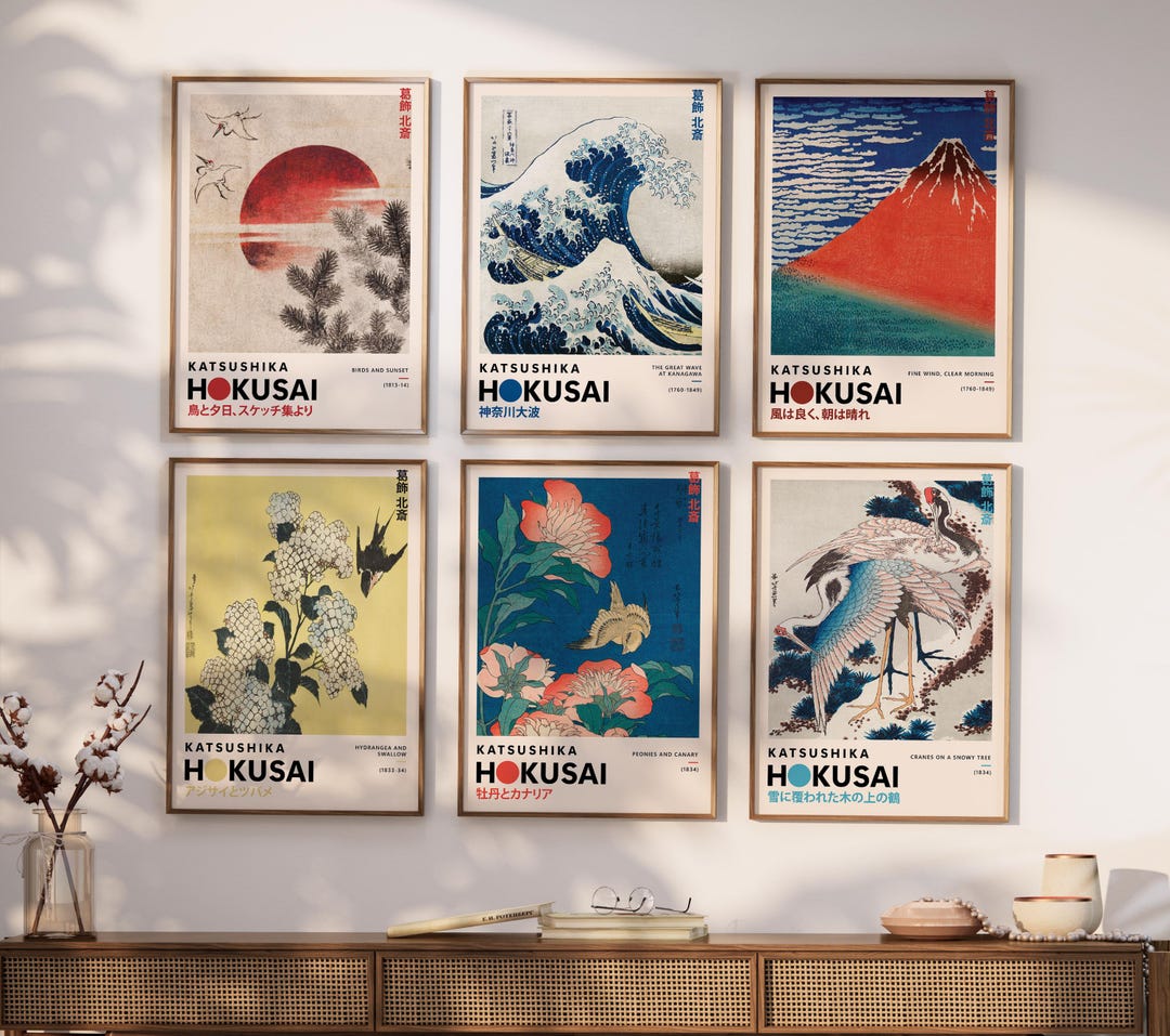 Katsushika Hokusai Set of 6 Print | Hokusai Wall Art | Hokusai Art