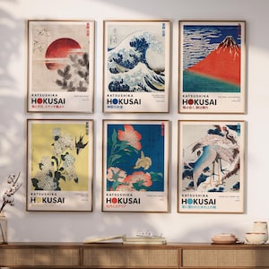 Katsushika Hokusai Set of 6 Print | Hokusai Wall Art | Hokusai Art Print | Japanese Wall Art | Japanese Woodblock | Ukiyo-e Print image 1