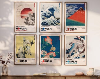 Katsushika Hokusai Set of 6 Print | Hokusai Wall Art | Hokusai Art Print | Japanese Wall Art | Japanese Woodblock | Ukiyo-e Print