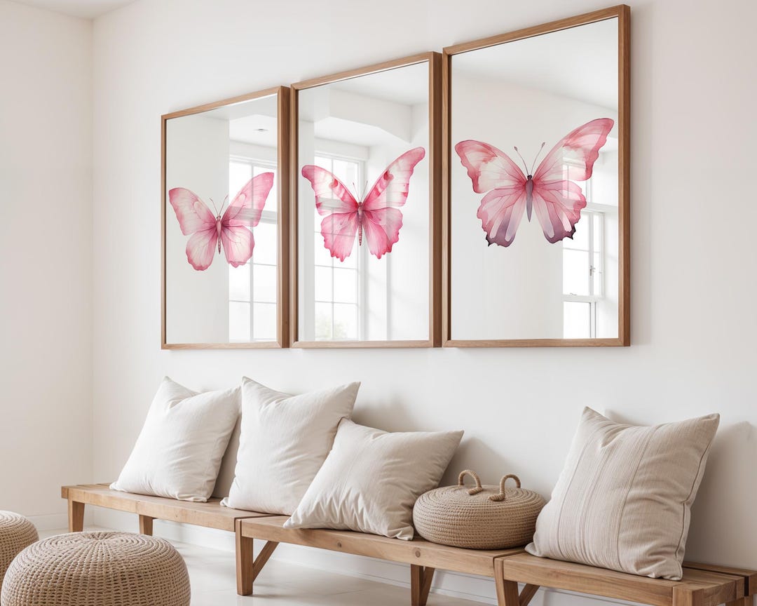 Watercolor Butterfly Wall Art Set of 3, Pink Butterfly Prints, Nursery ...