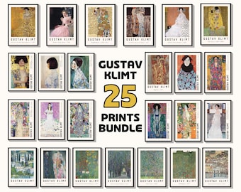 Gustav Klimt 25 Prints Bundle Art Nouveau Wall Decor, Vintage Gustav Klimt Digital Download Set, Classic Klimt Art Print Collection for Home