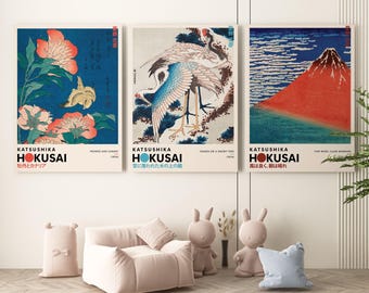 Katsushika Hokusai Set of 3 Print, Hokusai Wall Art, Japanese Art Print, Hokusai Print, Japanese Wall Art, Japanese Woodblock, Ukiyo-e Print