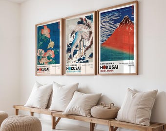 Katsushika Hokusai Set of 3 Print, Hokusai Wall Art, Japanese Art Print, Hokusai Print, Japanese Wall Art, Japanese Woodblock, Ukiyo-e Print