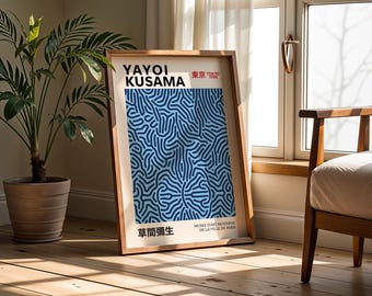 Yayoi Kusama Blue Poster Print, Kusama Kunstdruck, Yayoi Kusama Poster, Japanische Wandkunst, Kusama-inspirierter japanischer Kunstdruck