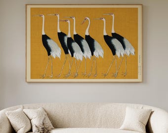 Vintage Japanese Poster, Flock of Red Crown Cranes by Ogata Korin, Museum Exhibition Print, Birds Painting, Cranes Painting, Asian Prints