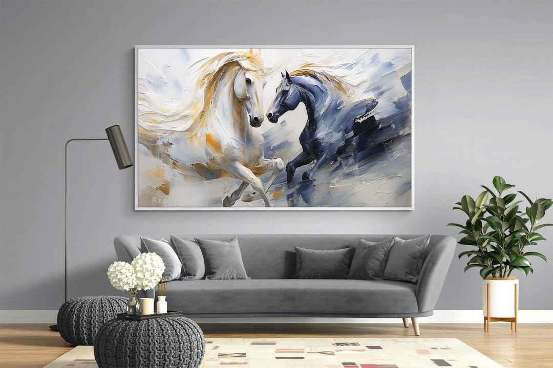 Large Abstract Horse Wall Art Printable, Modern Dual Horse Painting ...