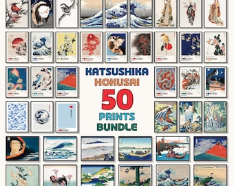 Katsushika Hokusai 50 Prints Bundle, Hokusai Wall Art, Hokusai Art Print, Japanese Wall Art, Japanese Woodblock, Ukiyo-e Print