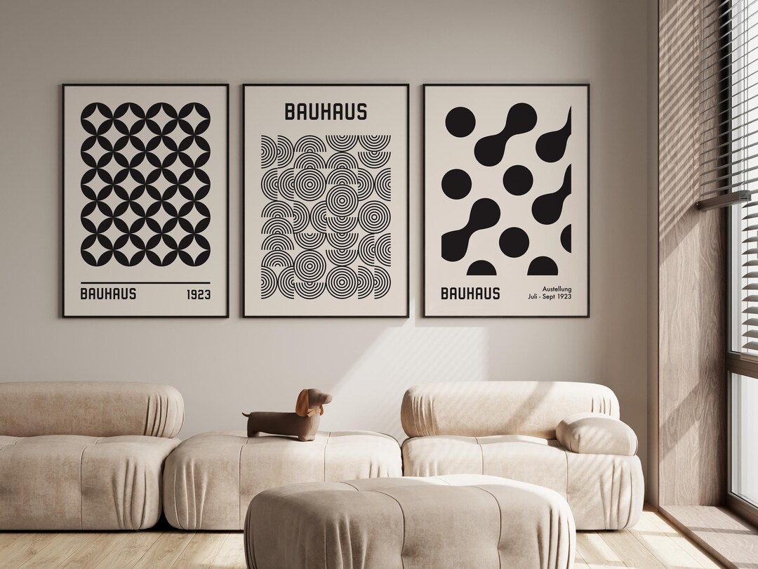 Bauhaus Black Wall Art Set of 3, Mid Century Modern, Geometric Wall Art ...