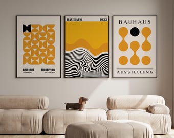Bauhaus Geometric Print Set: Mid-Century Modern Orange Wall Art (Digital Download)