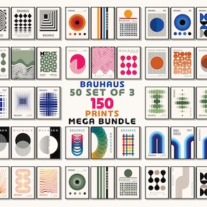 Bauhaus 50 Set of 3, 150 Prints Mega Bundle, Mid Century Modern, Colorful Abstract Print, Colorful Geometric Print, Retro Wall Art Print
