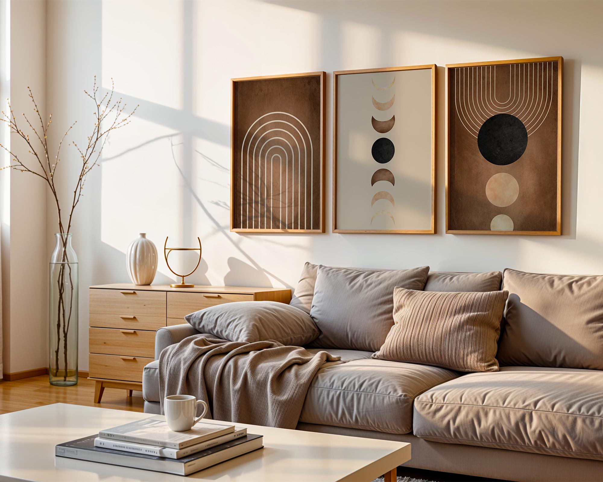 Boho Neutral Wall Art Set of 3 Prints, Mid Century Modern Abstract ...