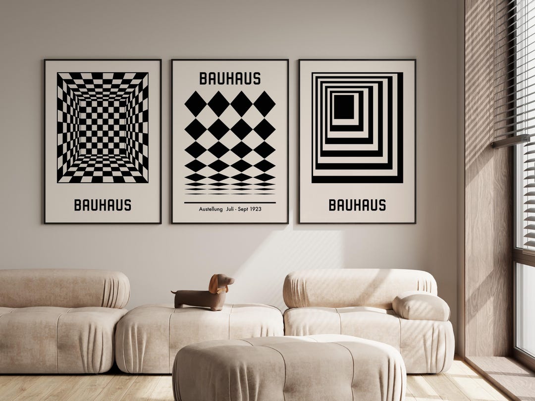 Bauhaus Black Optical Illusion Poster Set of 3, Mid Century Modern ...