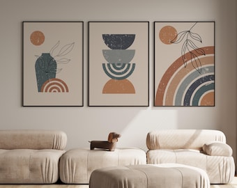 Neutral Geometric Modern Art Set Of 3 | Mid Century Wall Art | Earth Tone Wall Art | Boho Wall Art | Modern Home Prints | Geometric Wall Art