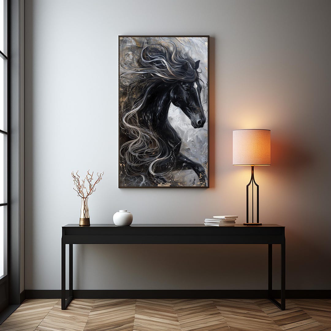Large Abstract Black Horse Wall Art Printable, Powerful Stallion ...