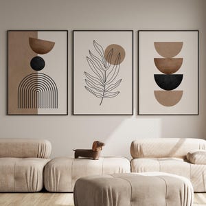 Ensemble de 3 tableaux géométriques modernes aux tons neutres | Décoration murale style milieu du siècle | Décoration murale tons naturels | Décoration murale bohème | Affiches modernes pour la maison | Art mural géométrique