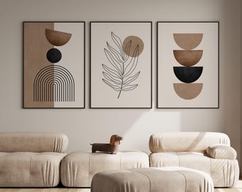 Neutral Geometric Modern Art Set Of 3 | Mid Century Wall Art | Earth Tone Wall Art | Boho Wall Art | Modern Home Prints | Geometric Wall Art